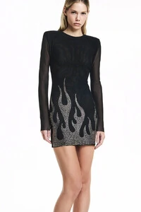 Vestido Curto M/l Tule Fogo Metais