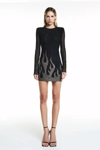 Vestido Curto M/l Tule Fogo Metais