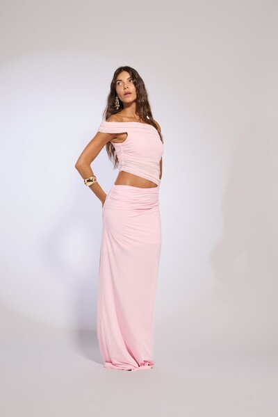 FotoVestido tule jersey fenda quadril Botik