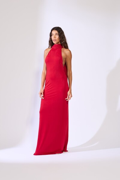 Foto Vestido longo gola alta faixa Botik