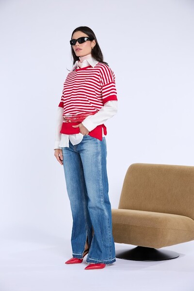 FotoBlusa Listrada Tricot Manga Curta Botik