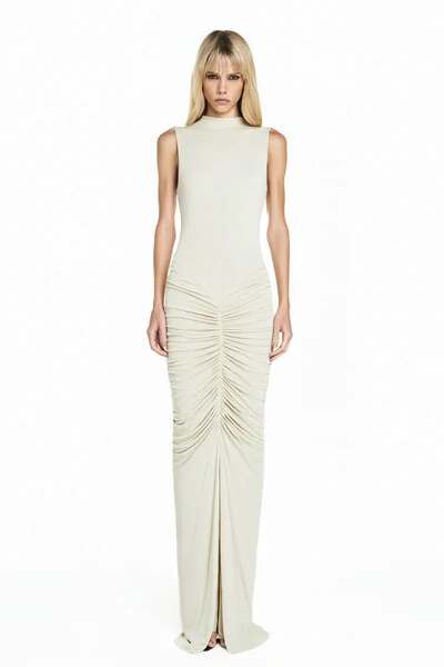 Foto Vestido Longo Sem Manga Saia Drapeada