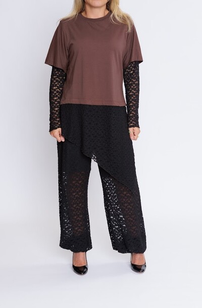 FotoCamiseta Manga Longa Renda Botik Marrom P