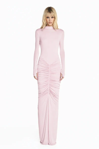 Foto Vestido Longo Manga Longa Saia Drapeada