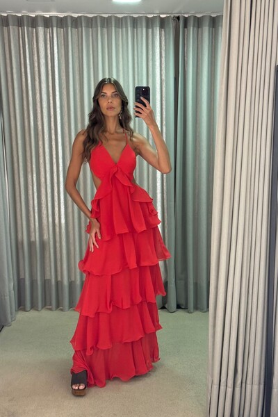 FotoVestido Babado Botik Vermelho