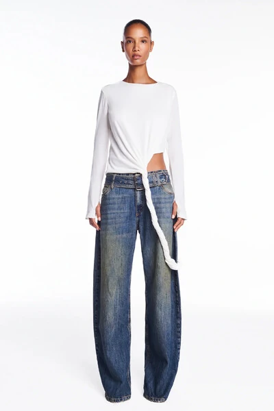 Foto Calça Jeans Amarelada Perna Azul