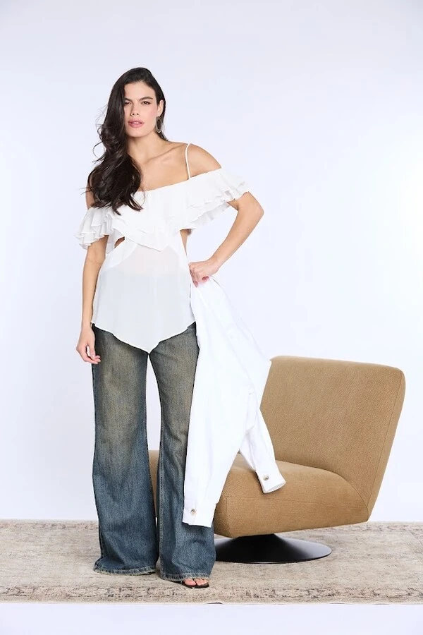 Blusa Ombro A Ombro Crepe Georgete