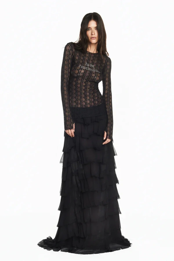 Saia longa babados chiffon