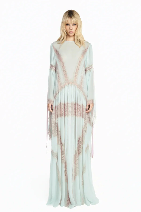 Vestido Longo Manga Longa Chiffon