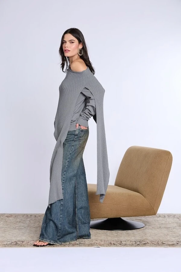 Blusa Tricot Com Faixa Solta Botik Marrom Uni