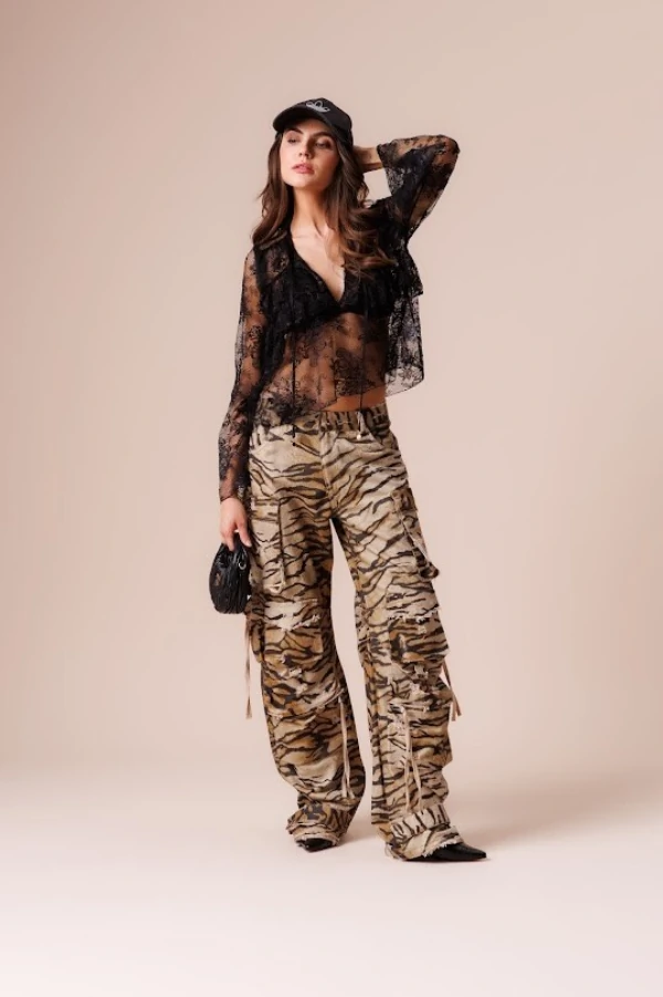 Calça Cargo Tigre Estampado