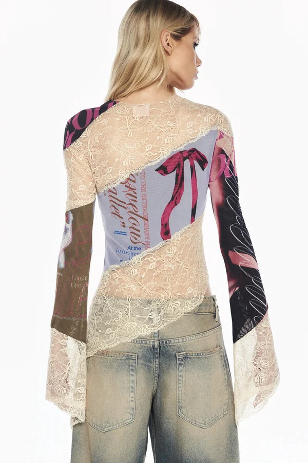 Blusa Manga Longa Tule E Renda Ballet Laço