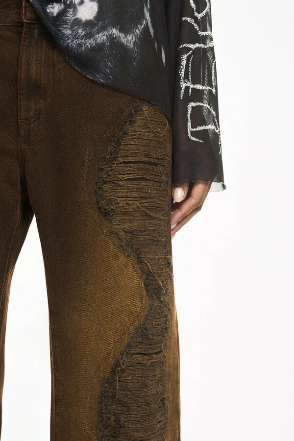 Calça Jeans Marrom Flare Rasgos