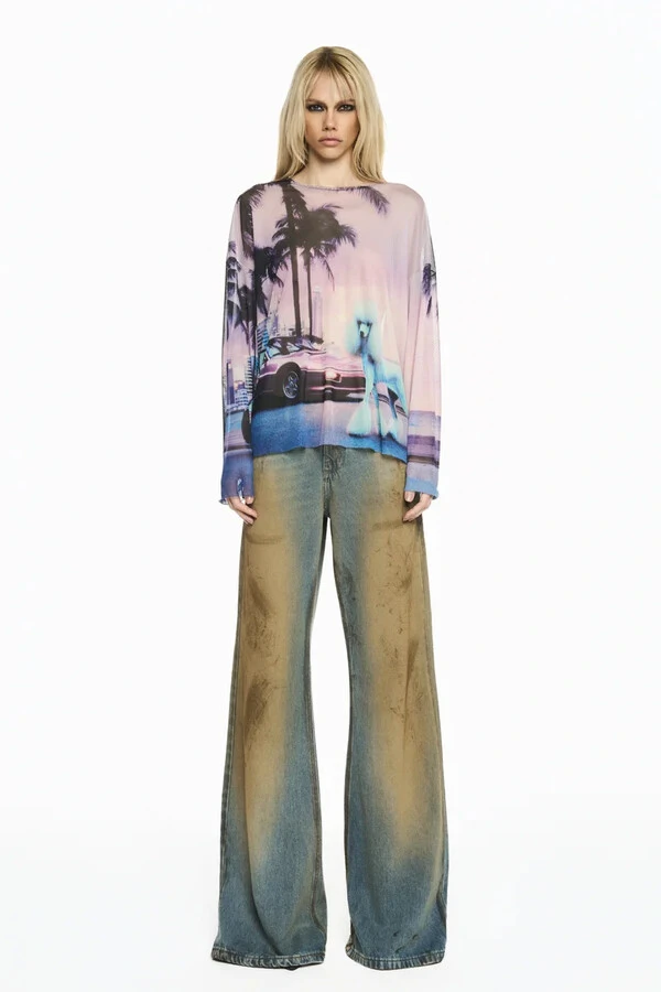 Blusa Manga Longa Quadrada Tule Poodle
