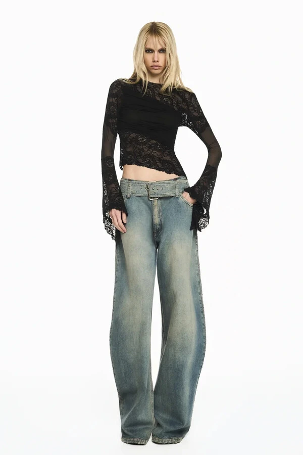 Blusa Manga Longa Tule E Renda Tig