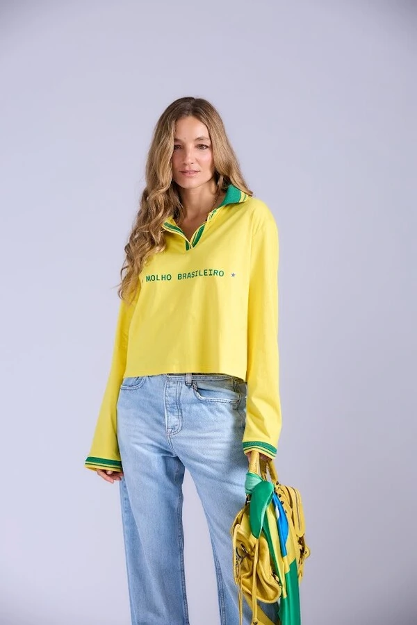 Blusa Pólo Manga Longa Brasil Botik