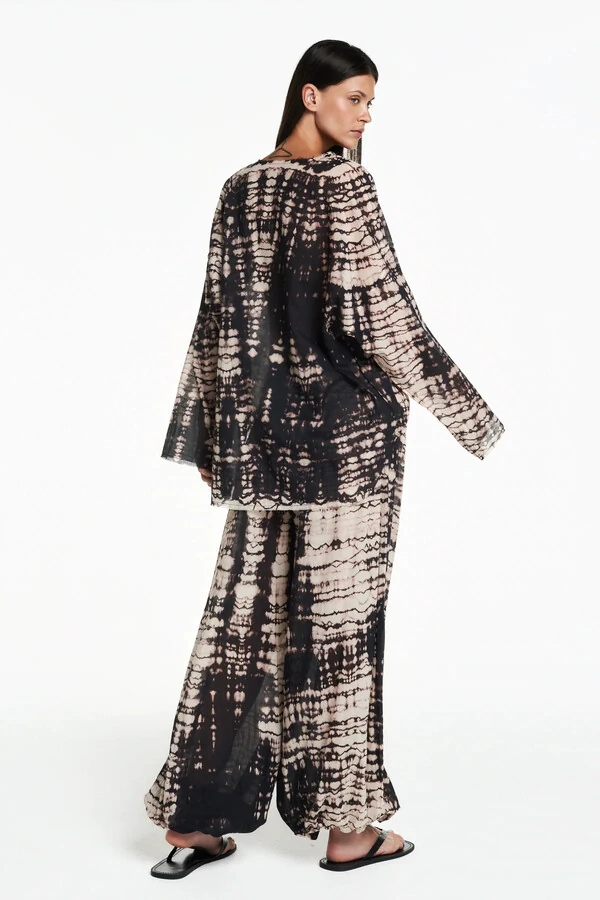 Calça pala drapeada elástico tie dye