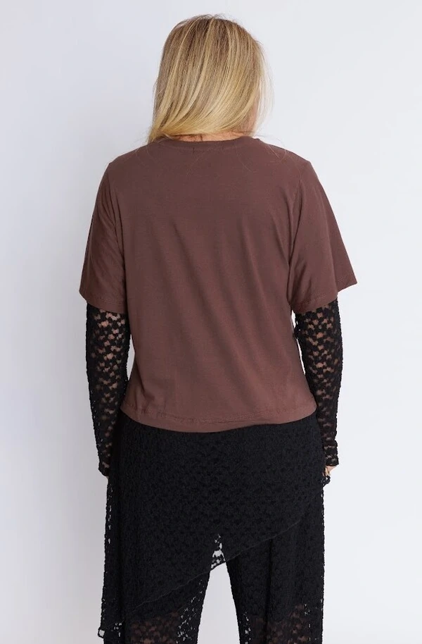 Camiseta Manga Longa Renda Botik Marrom P