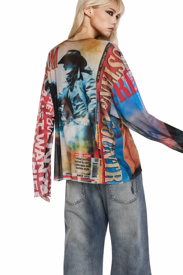 Blusa Manga Longa Quadrada Tule Mustang