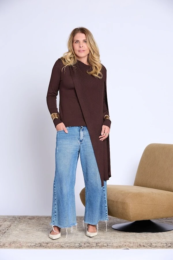 Blusa Tricot Com Faixa Solta Botik Marrom Uni