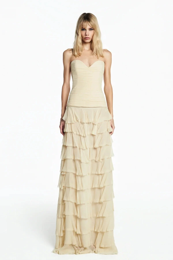 Saia longa babados chiffon