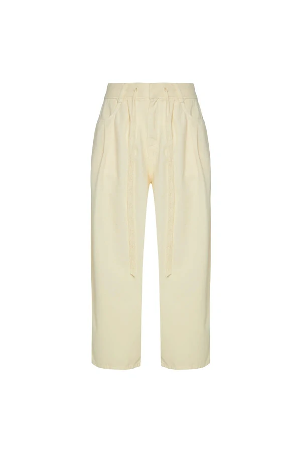 Calça pregas perna ampla sarja