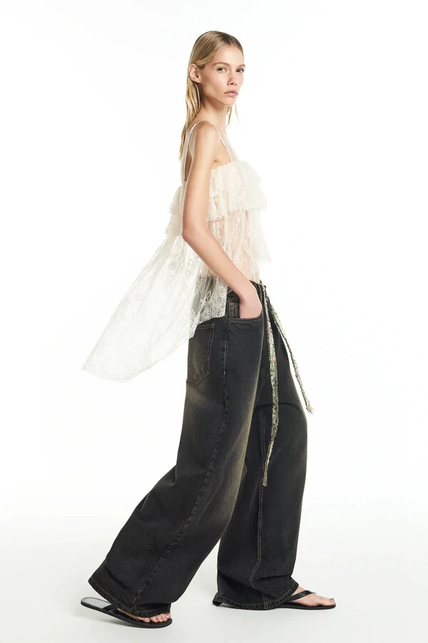 Calça perna ampla balloon jeans