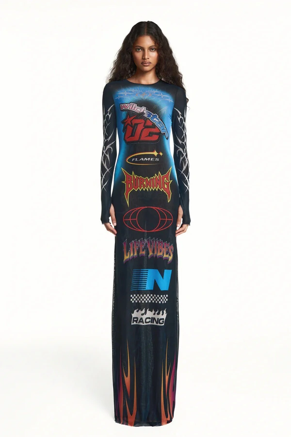 Vestido longo tule motocross