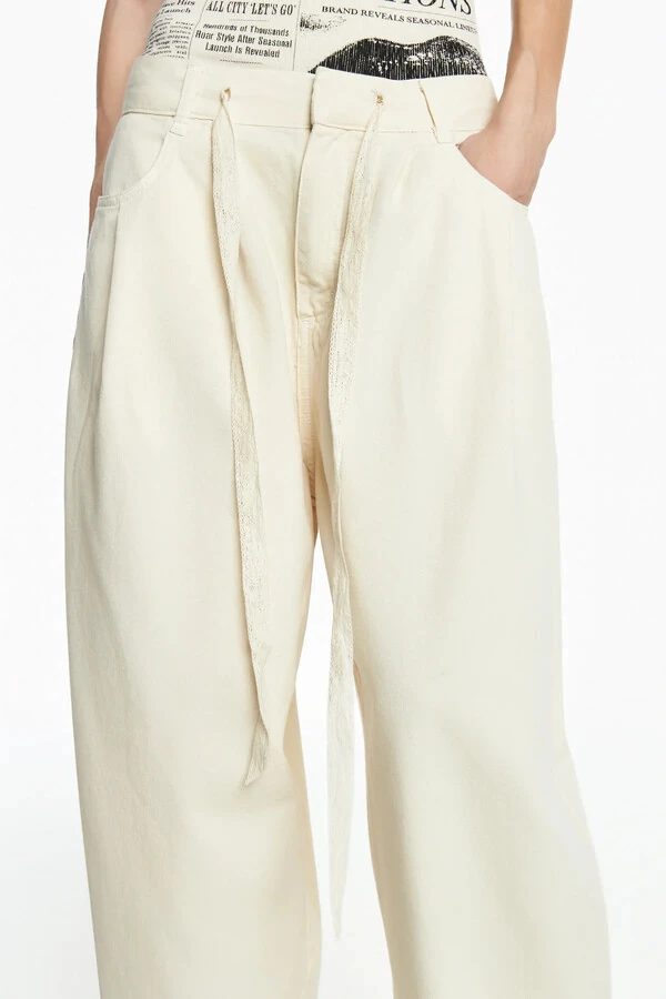 Calça pregas perna ampla sarja