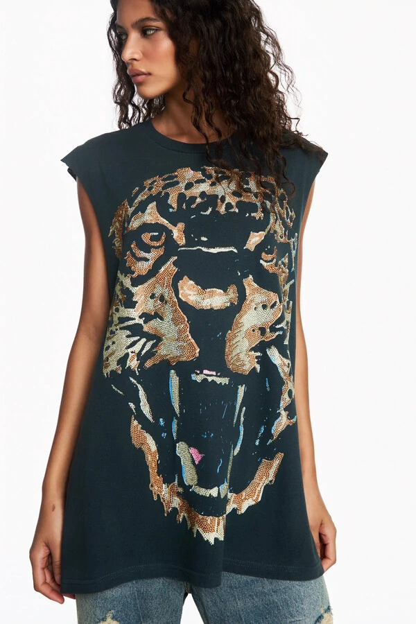 Camiseta sem manga tigre pedra