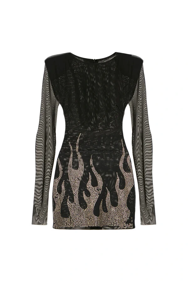 Vestido Curto M/l Tule Fogo Metais