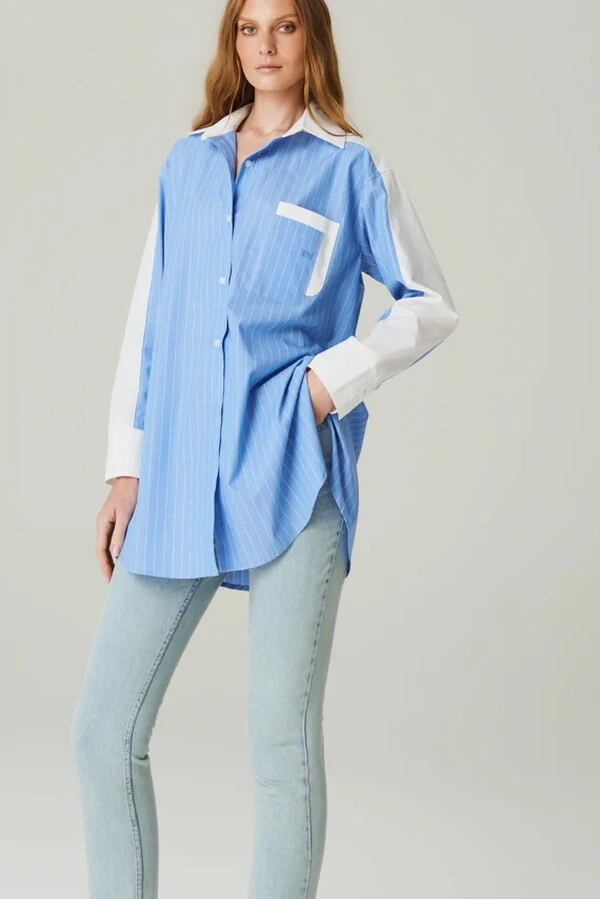 Camisa over listra recorte listrado