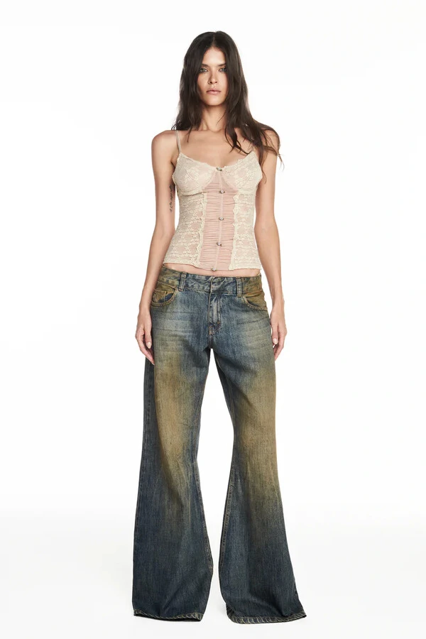 Calça Jeans Dirty Flare Cintura