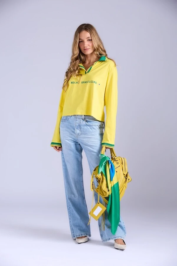 Blusa Pólo Manga Longa Brasil Botik