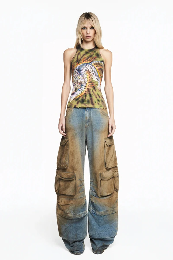 Calça Dirty Jeans Múltiplos Bolsos