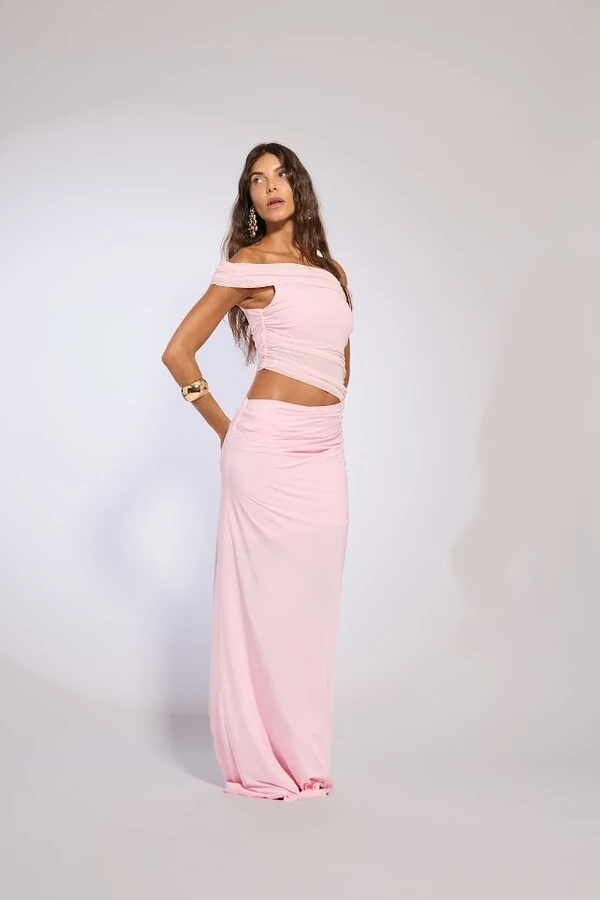 Vestido tule jersey fenda quadril Botik