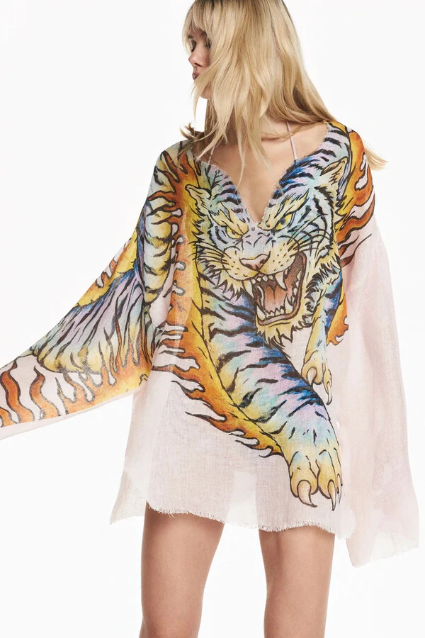 Bata Organza De Linho Tattoo Tigre