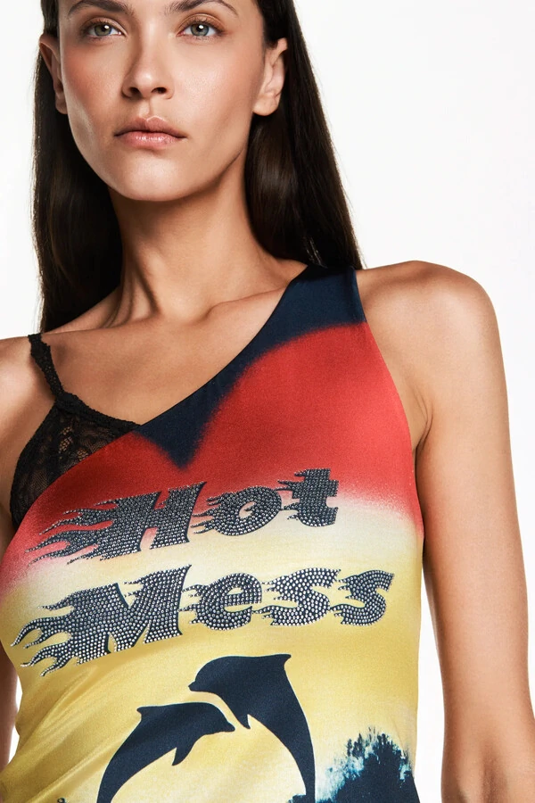 Regata Lycra um ombro golfinho