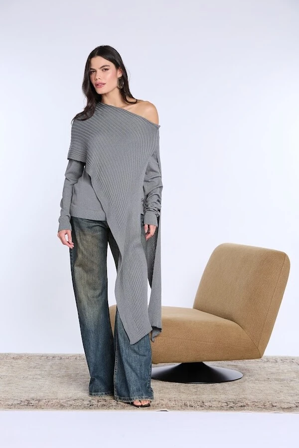 Blusa Tricot Com Faixa Solta Botik Marrom Uni