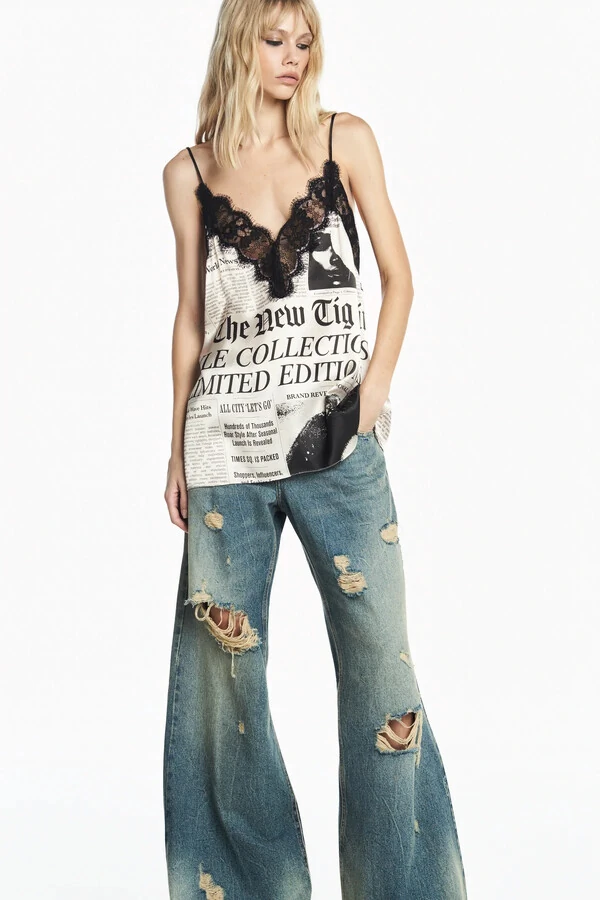 Regata decote renda cetim jornal