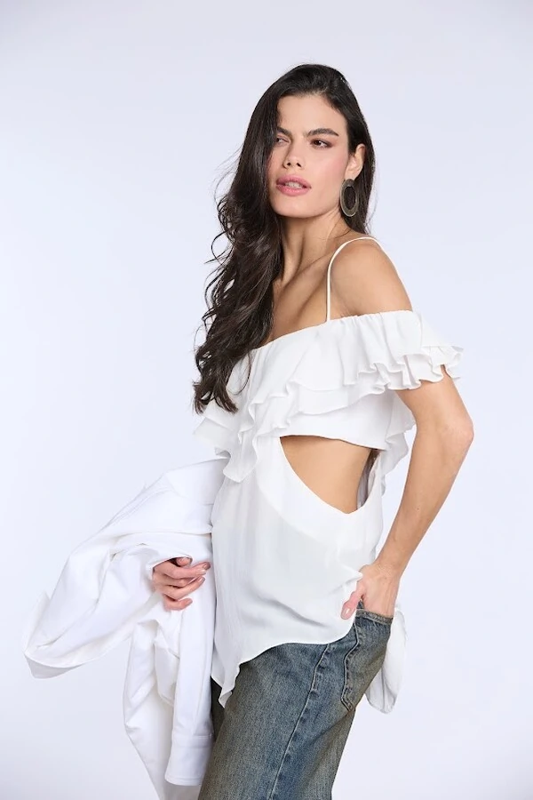 Blusa Ombro A Ombro Crepe Georgete