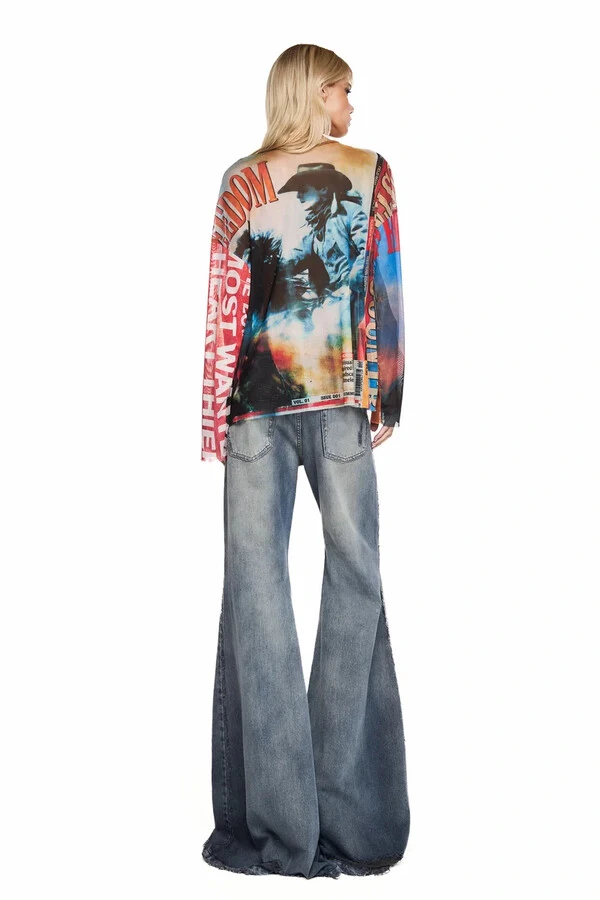 Blusa Manga Longa Quadrada Tule Mustang