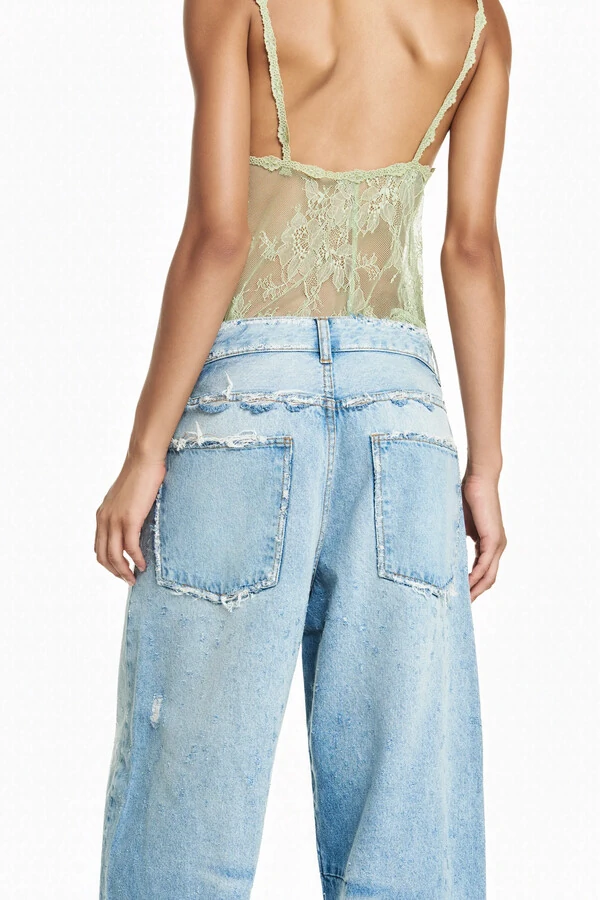 Calça Jeans Baggy Destroyed Azul 34