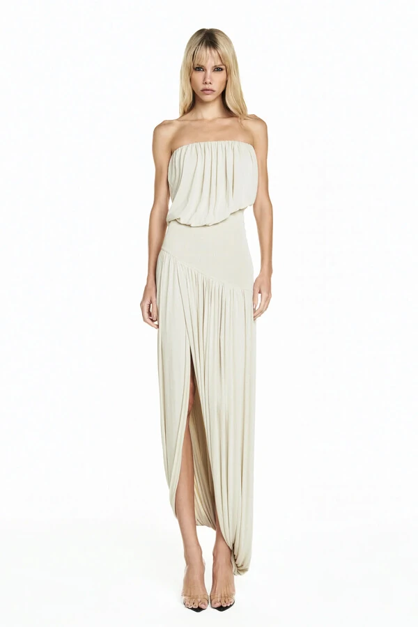 Vestido Tomara Que Caia Saia Torcida Bege Pp