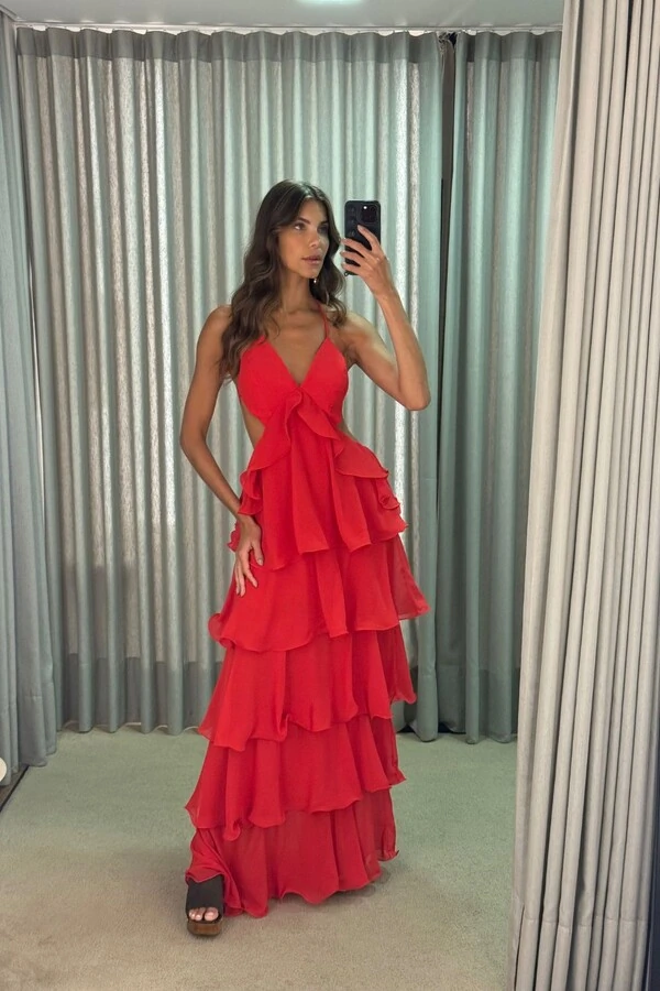 Vestido Babado Botik Vermelho