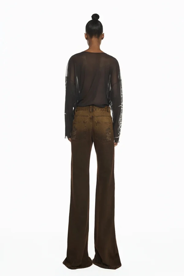 Calça Jeans Marrom Flare Rasgos