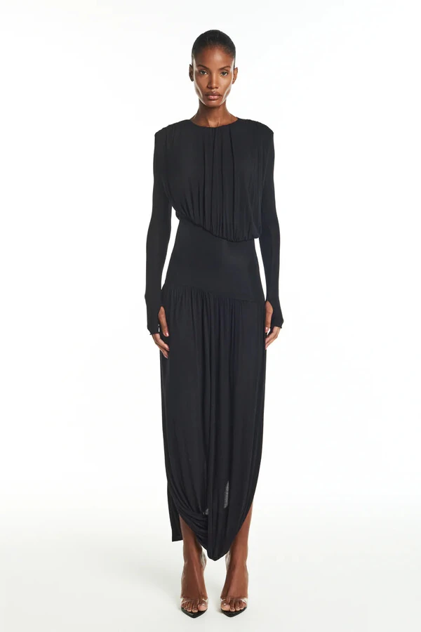 Vestido longo manga longa saia