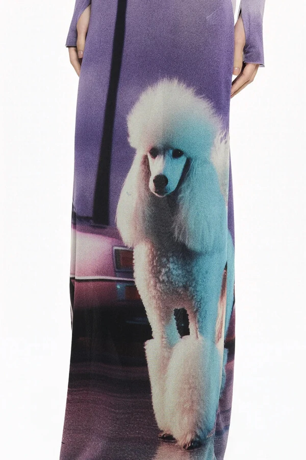 Vestido Longo Manga Longa Tule Poodle