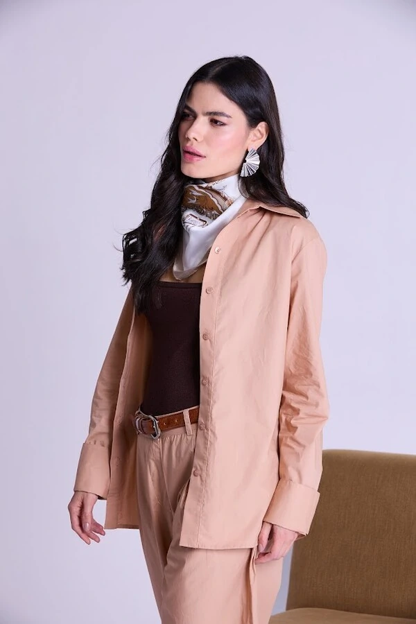 Camisa Tricoline Botik Bege Pp