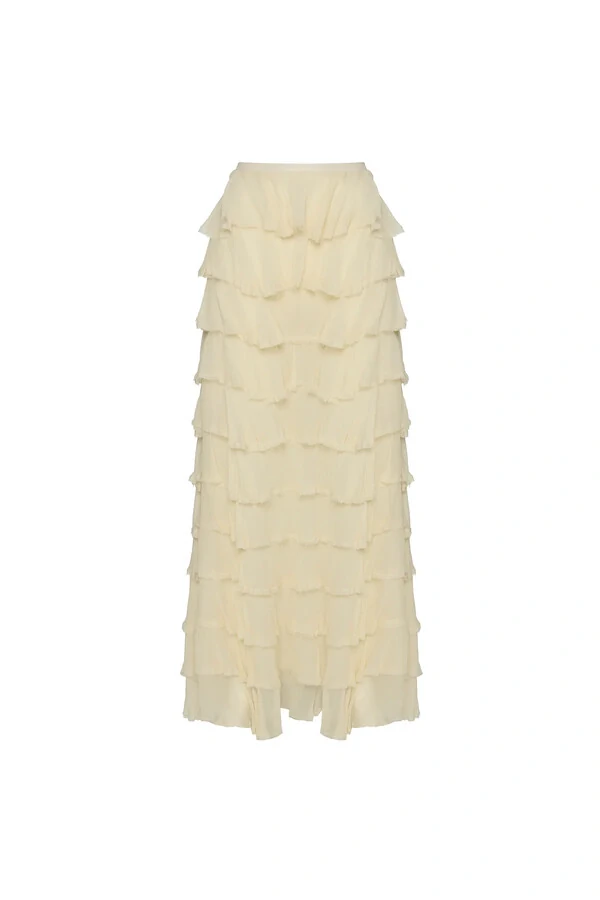 Saia longa babados chiffon